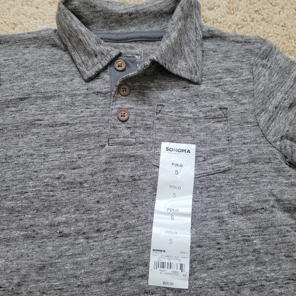 NWT Sonoma The Everyday Polo Gray Boys 5 Preppy Summer Spring Event